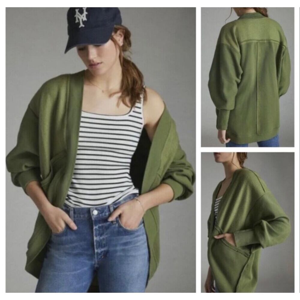 Anthropologie Pilcro Aubrey‎ Fleece Oversized Cardigan Green Size Small/Medium